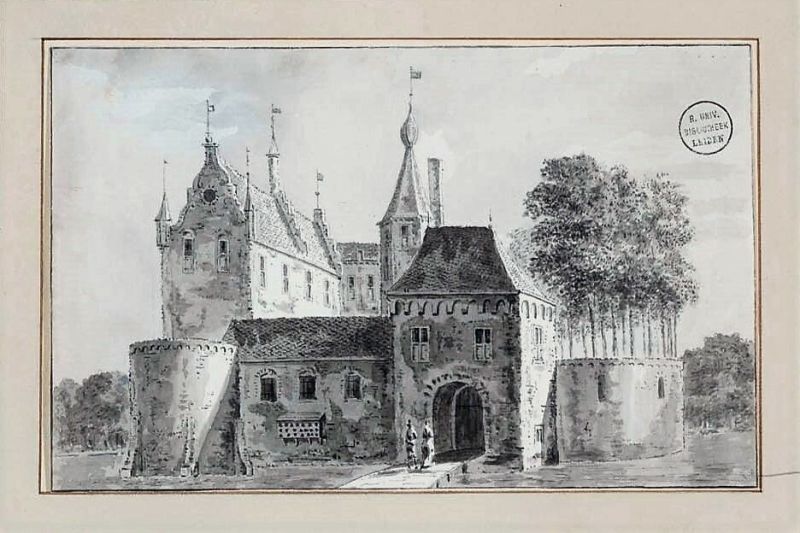 Huis te Strijen. Zeventiende-eeuwse gewassen pentekening. Maker onbekend. Universiteitsbibliotheek Leiden.