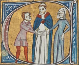 Mid-veertiende eeuws paar wordt in de echt verbonden door een priester. 