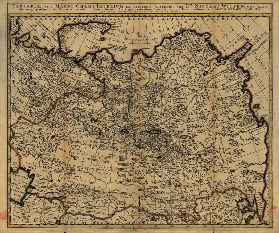 Kaart van Tatarije, gemaakt door Nicolaas Witsen
