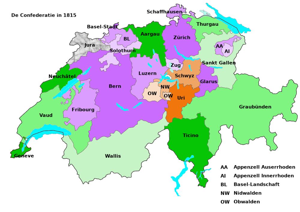 De Zwitserse Confederatie in 1815