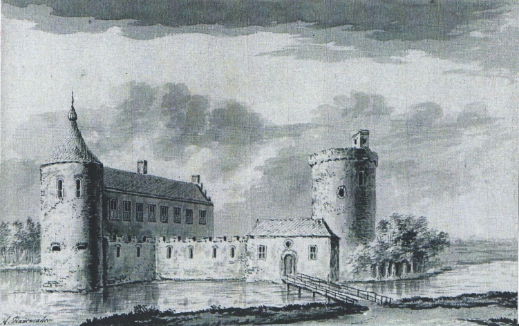 Fictieve weergave van het kasteel van Geertruidenberg door Gerrit Schoemaker (18e eeuw). Brabant Collectie, Universiteit van Tilburg.