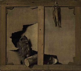 Un trompe-l'œil avec un chat et une bûche de bois à travers une toile - Louis-Léopold Boilly