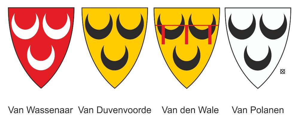 Wapens Wassenaar, Duvenvoorde, van den Wale, Polanen. 