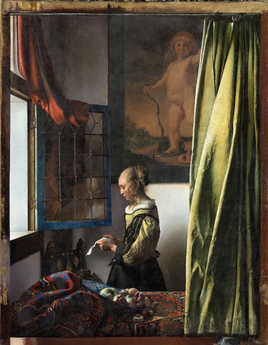 Brieflezend meisje bij het venster, Johannes Vermeer, ca. 1657–58, olieverf op doek, Gemäldegalerie Alte Meister, Dresden