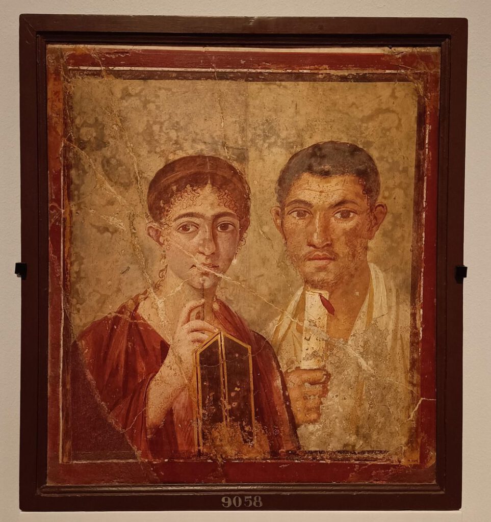 Fresco met het Romeinse bakkersechtpaar, een van de topstukken van de tentoonstelling