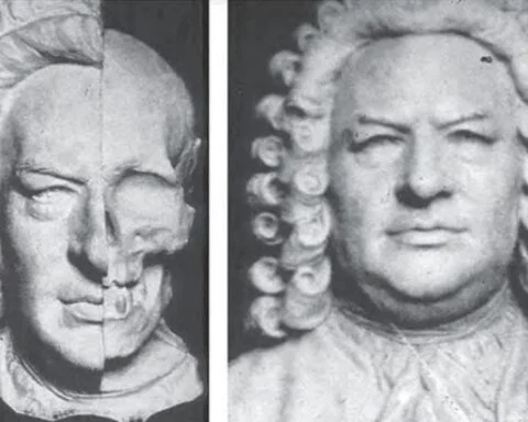 De gelaatsreconstructie van Bach door Seffner en His — de allereerste craniofaciale reconstructie in de geschiedenis.