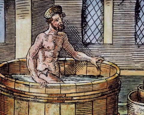 Archimedes in bad - Afbeelding uit de zestiende eeuw