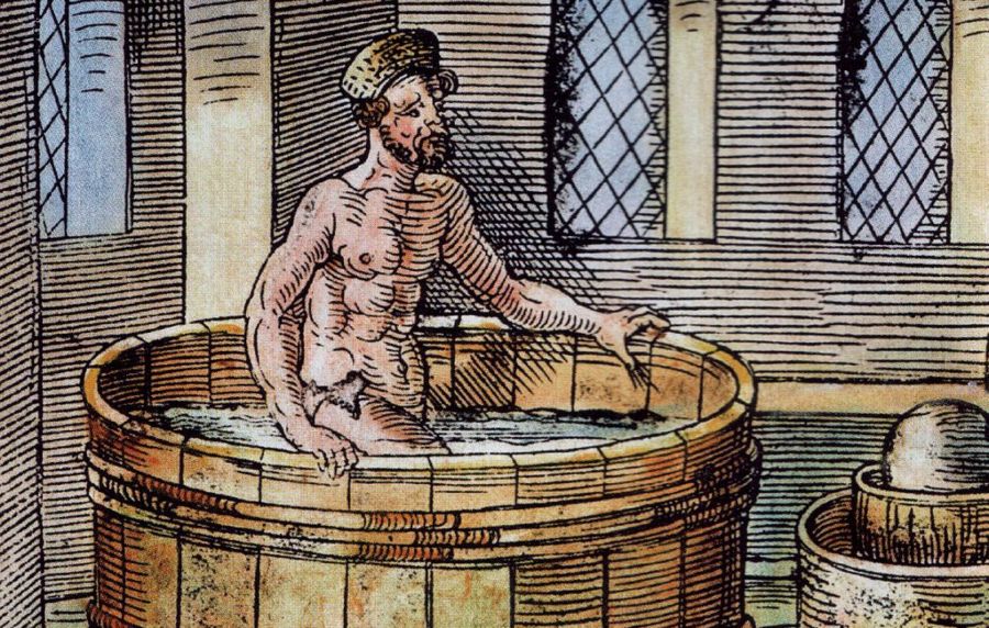 Archimedes in bad - Afbeelding uit de zestiende eeuw