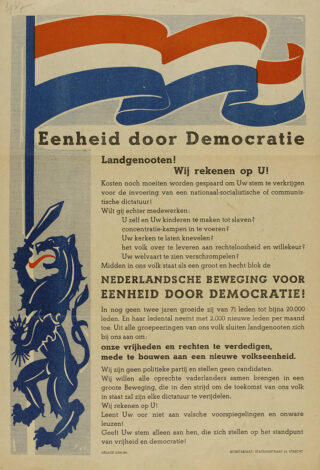 Oproep van Eenheid door Democratie n.a.v. de Tweede Kamerverkiezingen 1937.
