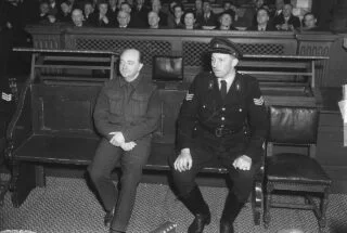 Joseph Schreieder, voormalig hoofd van de SD in bezet Nederland, voor het Bijzonder Gerechtshof te Leeuwarden, 1949