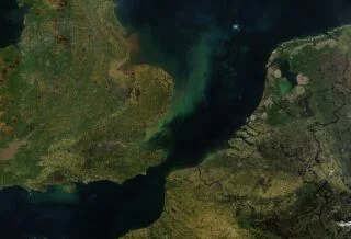 Satellietfoto van een deel van de Noordzee