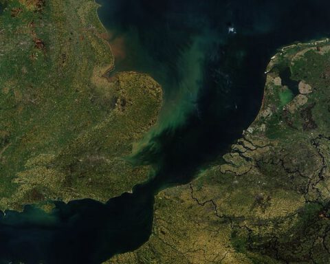 Satellietfoto van een deel van de Noordzee