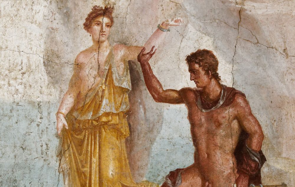 Perseus bevrijdt Andromeda - Fresco uit de 1e eeuw na Christus uit het Casa Dei Dioscuri, Pompeii.
