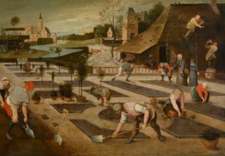 Tuinmannen aan het werk, schilderij van Abel Grimmer, Vlaams schilder, 1607
