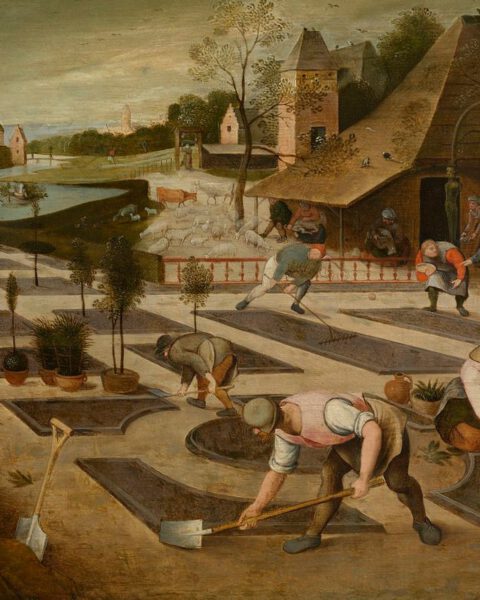 Tuinmannen aan het werk, schilderij van Abel Grimmer, Vlaams schilder, 1607