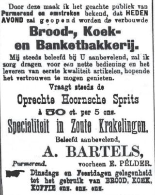 Advertentie ter gelegenheid van de opening van de zaak van Arnold en Anna Bartels, 6 september 1903. 