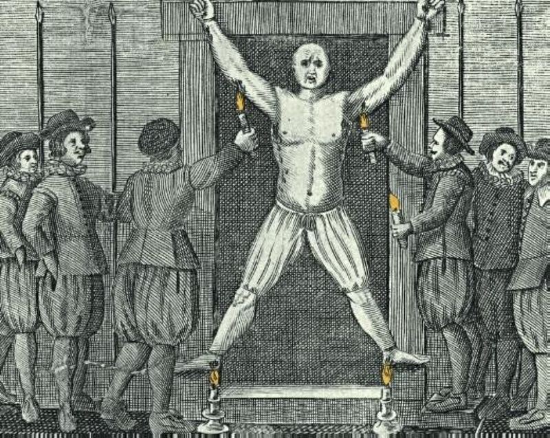 Afbeelding van de marteling, zoals te zien op de omslag van 'Ambon 1623'
