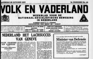 Voorpagina van NSB-krant 'Volk en vaderland' van 26 oktober 1935, met daarin de gewraakte advertentie