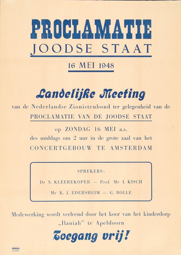 Affiche ter gelegenheid van de landelijke bijeenkomst rond de proclamatie van de staat Israël in 1948