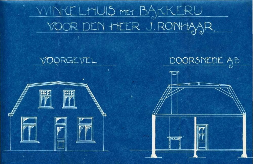 Blauwdruk uit 1923 van bakkerij.