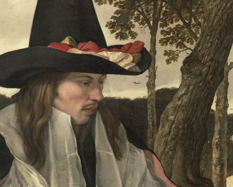 Detail van het schilderij 'Lezende man' in de collectie van het Rijksmuseum