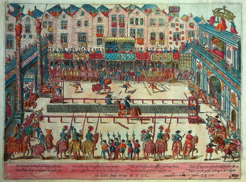 Dodelijke verwonding van Hendrik II tijdens een steekspel na de Vrede van Cateau-Cambrésis in 1559