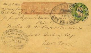 Brief die met de eerste rut van de Pony Express werd vervoerd