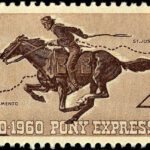 Pony Express-postzegel, uitgebracht in 1960, honderd jaar na de lancering van de koeriersdienst