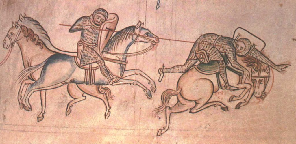 Willem de Maarschalk stoot Boudewijn II van Guînes van zijn paard