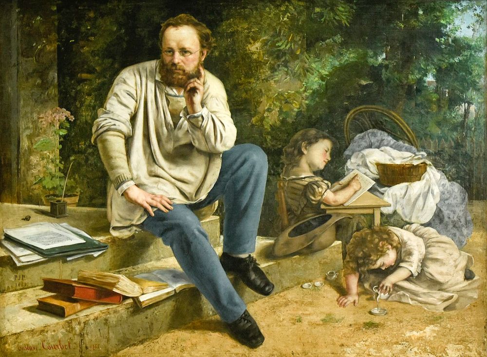 Proudhon met zijn kinderen in 1853 geschilderd door Gustave Courbet