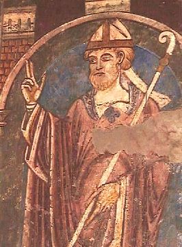 Cuthbert. Elfde-eeuws fresco in de kathedraal van Durham