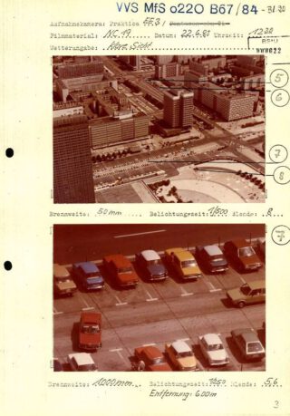 Foto's die de Stasi vanaf het platform op de televisietoren maakte