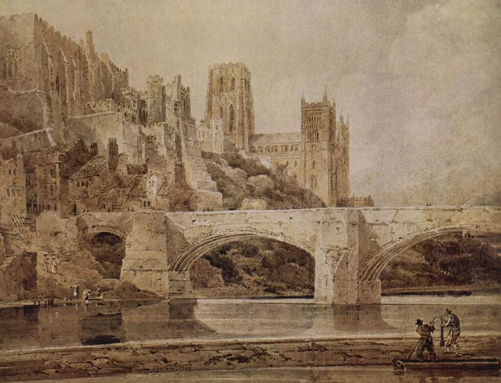 Framwellgate Bridge op een schilderij uit 1799 van Thomas Girtin 