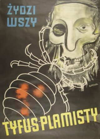 Antisemitische poster in bezet Polen (1942) waarin wordt gesuggereerd dat Joden de luizen verspreiden 