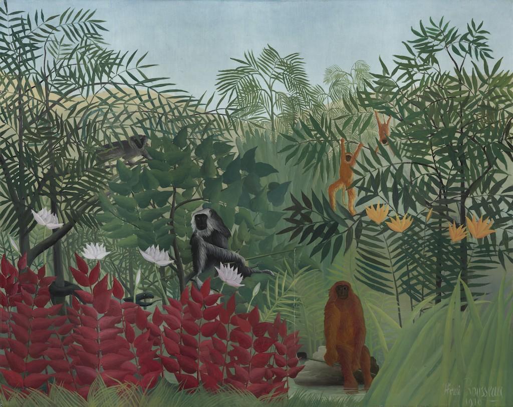 Henri Rousseau, Tropisch Bos met apen, 1910. Doek 130 x 163 cm. Courtesy National Gallery of Art, Washington D.C.