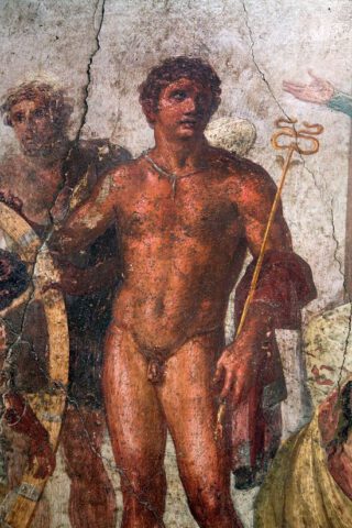 Hermes op een fresco uit Pompeii