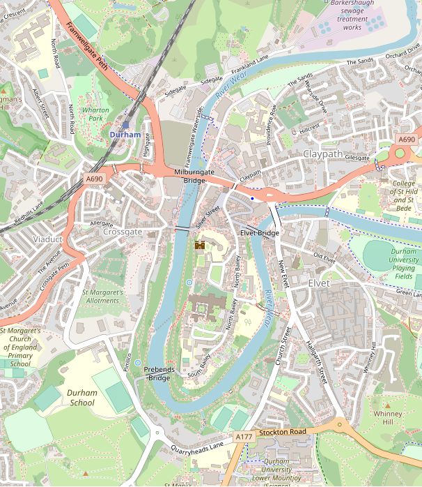 Recente kaart van de stad Durham
