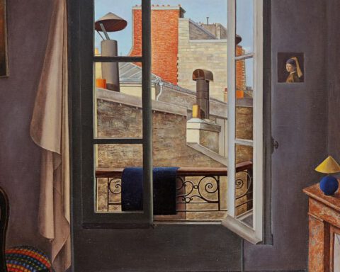 René Rimbert, Uitzicht op de stad of Het Open Raam, 1929. Doek 100 x 81 cm. - Courtesy Galerie Dina Vierny, Parijs