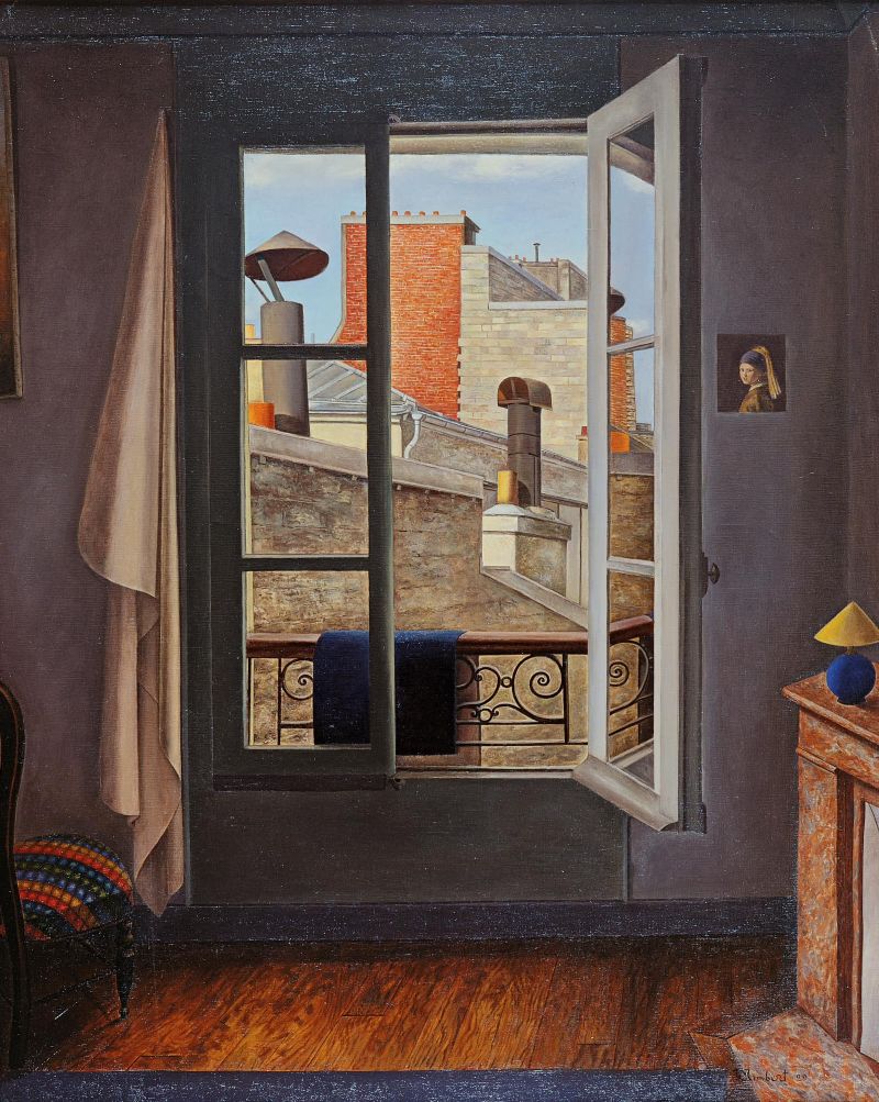 René Rimbert, Uitzicht op de stad of Het Open Raam, 1929. Doek 100 x 81 cm. - Courtesy Galerie Dina Vierny, Parijs