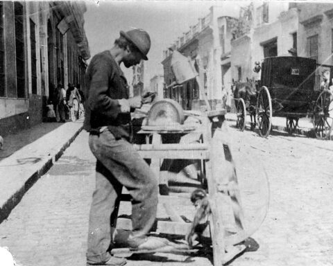 Scharensliep met slijpkar in Buenos Aires, 1870
