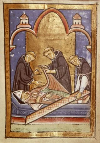 Het ongeschonden lichaam van Cuthbert uit Bede's Leven van Cuthbert, 12e eeuw
