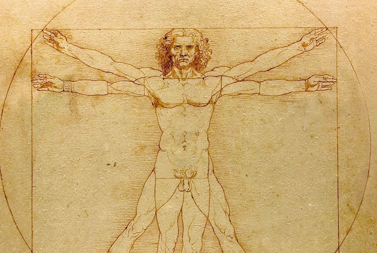 Vitruviusman van Leonardo da Vinci - detail