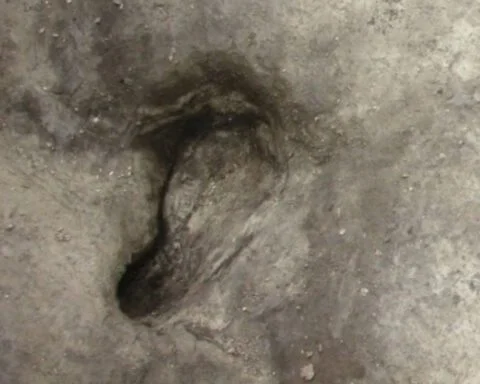 Een van de gevonden menselijke voetafdrukken