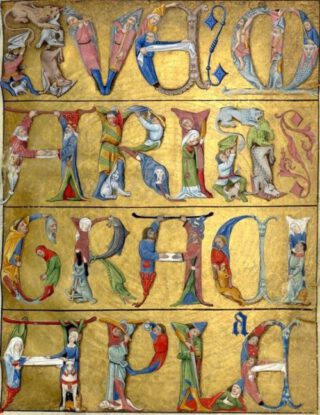 Beginletters van het Ave Maria in het boek Uren Heures de Charles d'Angoulême, 15e eeuw