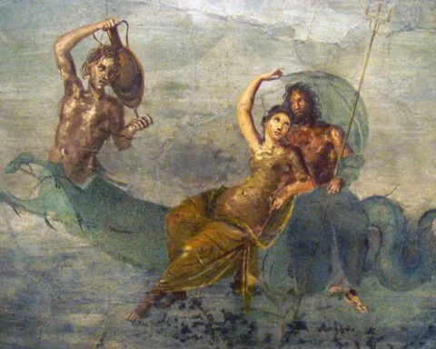 Poseidon en Amphitrite, muurschildering in Pompeii