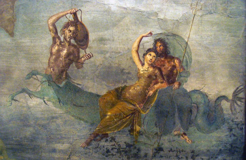 Poseidon en Amphitrite, muurschildering in Pompeii