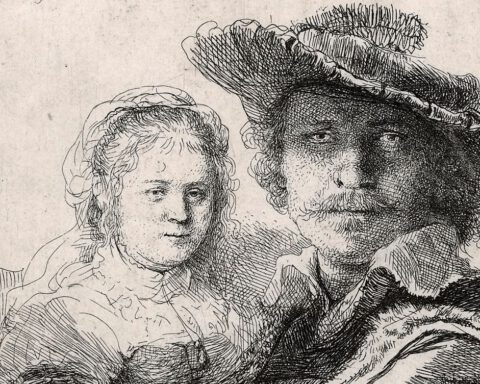 Rembrandt, Zelfportret met Saskia, 1636. Ets, detail