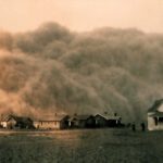 Een stofstorm nadert Stratford, Texas, in 1935