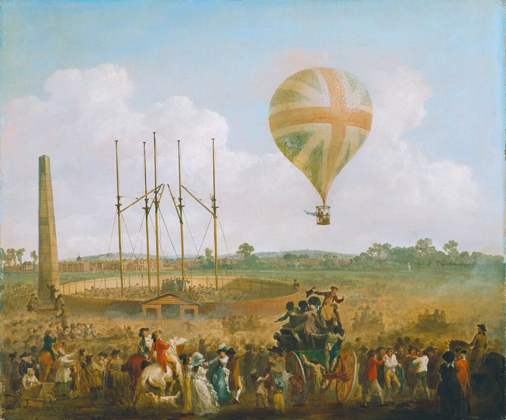 De ballon van Vincenzo Lunardi - Schilderij van Julius Caesar Ibbetson, 1785
