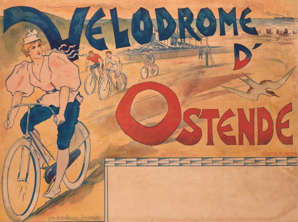 Affiche van Édouard Duyck en Adolphe Crespin ter promotie van het vélodrome van Oostende, 1895  